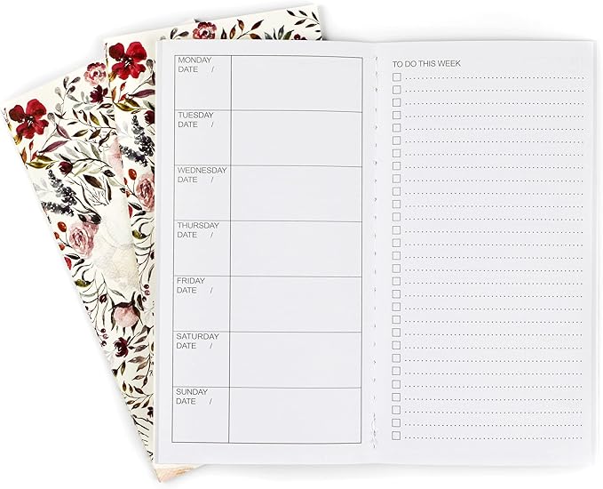RICCO BELLO Travelers Notebook Refill Inserts, Floral Weekly To Do Undated Calendar, 4.25 x 8.25 inches (Set of 3)