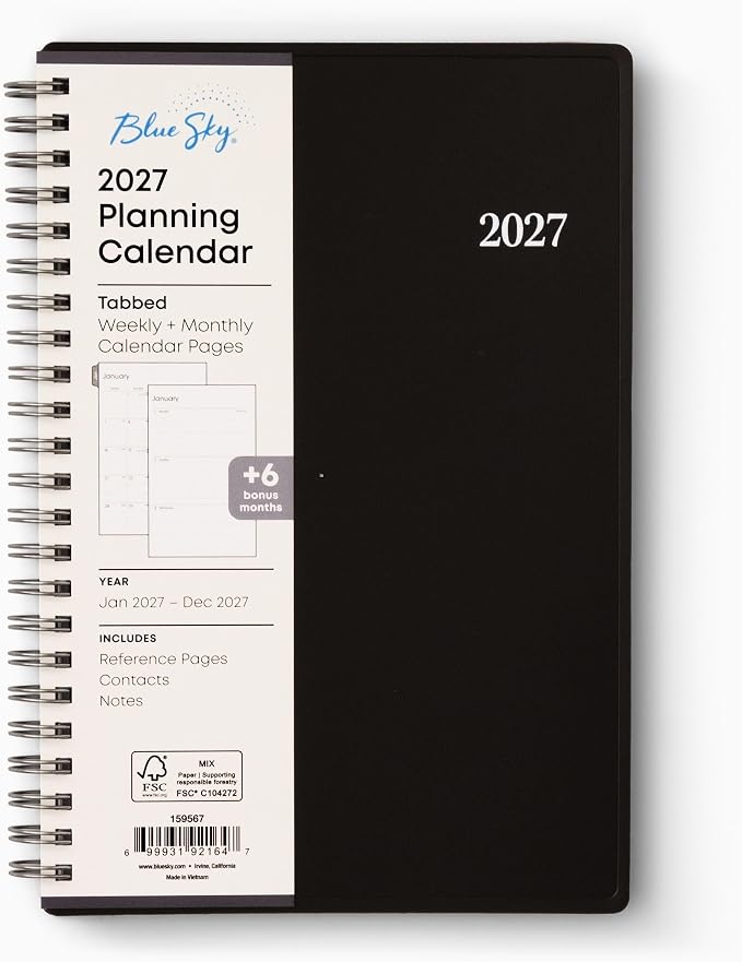 Blue Sky 2027 Weekly and Monthly Planner Calendar, Includes January 2027 - December 2027, 5" x 8", Flexible Cover, Wirebound, Laminated Tabs, Enterprise