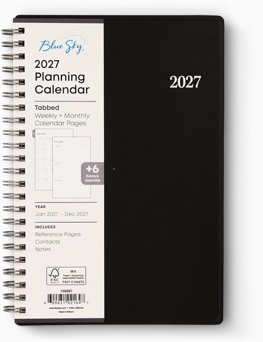 Blue Sky 2027 Weekly and Monthly Planner Calendar, Includes January 2027 - December 2027, 5" x 8", Flexible Cover, Wirebound, Laminated Tabs, Enterprise