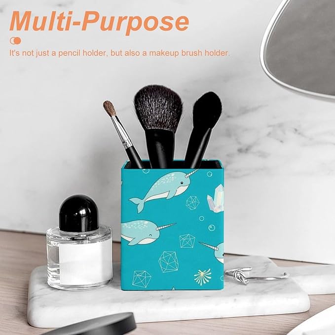 Pen Holder Stand For Desk, Pencil Pen Holder Cup, Desktop Stationery Organizer, Waterproof Multifunctional Office Supplies Blue Kawaii Narwhals