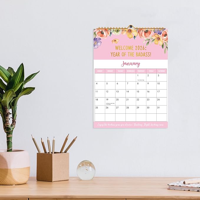 JAPBOR Calendar for Sarcastically Gifted Women - 2026 Fu-ck It Funny Wall Calendar for Sarcastic Female, 12 Months Hanging Planner, Affirmations Quotations Office Monthly Calendar Organizer Gag Women Gift