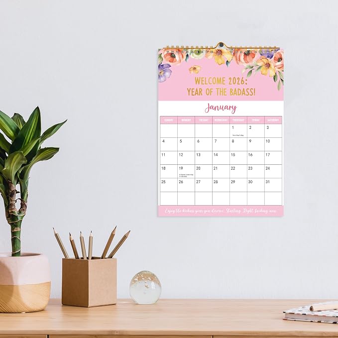 JAPBOR Calendar for Sarcastically Gifted Women - 2PCS 2026 Fu-ck It Wall Calendar for Sarcastic Female, 12 Months Hanging Planner, Affirmations Quotations Office Monthly Calendar Organizer Gag Women Gift