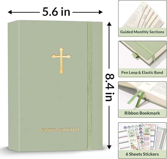 SUNEE Christian Bible Study & Prayer Journal – Undated 6-Month Scripture Notebook for Daily Devotional & Faith Growth, Meaningful Religious Gift for Women, Men, Pastor or Graduation (Grey Green)