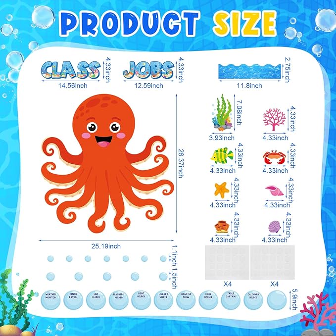 Dispowreath 69 Pcs Under the Sea Class Jobs Bulletin Board Sets Ocean Themed Classrooms Decorations Sea Animals Classroom Jobs Bulletin Board Teacher's Helper Classroom Decorations for Back to School