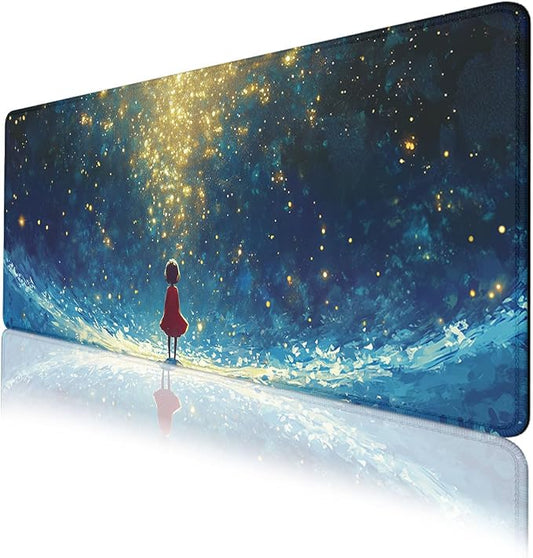 Cosmic Fantasy Desk Pad Mouse Pad Starlight Girl Galaxy Dream Large Gaming Mouse Mat with Stitched Edges,Non-Slip Waterproof Rubber Base Mous Mat Office Computer Keyboard 31.5"x11.8"