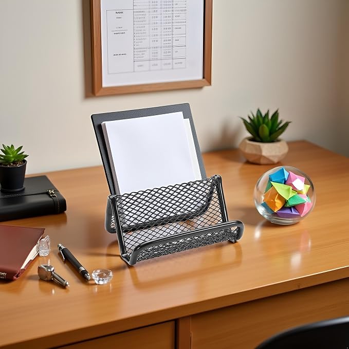 Jinshining Black Business Card Holder, Metal Mesh Business Card Holder, Credit Name Card Case, Office Card Collection Organizers Desk Storage Stand Index Card Filing Products，Desk Accessories