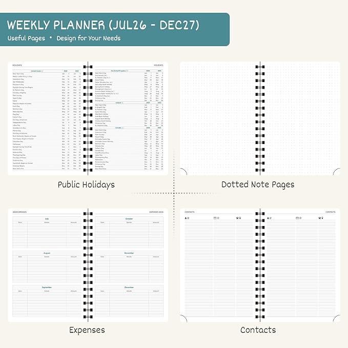 BEZEND Weekly Planner 2026-2027 (6" x 8.5") with Hourly Timeslot (Jul 26-Dec 27) 18 Months Academic Calendar - Deluxe Design - Thick 100GSM Paper, Laminated Monthly Tabs, Corner Protectors, Pink