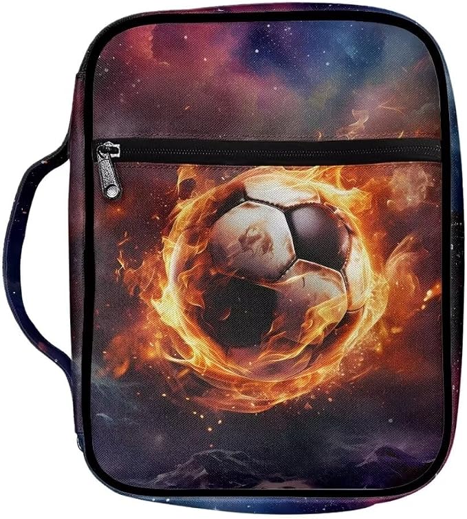 Coldinair Stellar Nebula Fir Soccer Bible Covers Bag for Kids Teen,Durable Carrying Book Case Church Bag Bible Holder with Handle and Zippered Pocket