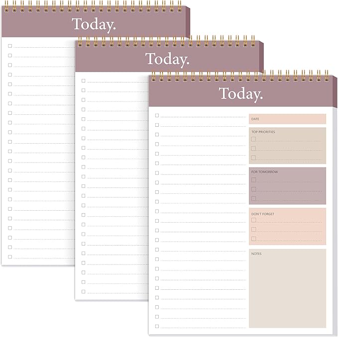 KMQOY To Do List Notepad - 3 Pack Daily Planner Pad Undated 52 Sheets Spiral Today Planner Note Pad Premium Thick Paper 6.5" x 9.8" For Work and Personal Organized(Brown)