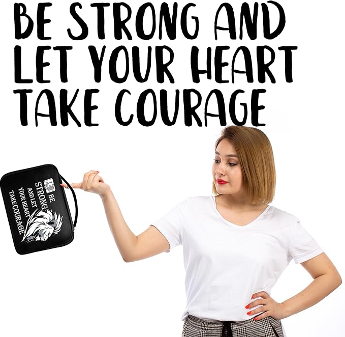 Courage Lion Bible Case, Practical Black Bible Cover Case with Handle, Pockets, Pen Slots, 10” x 8” Portable Bible Carrier Bag Fit Medium to Small Bibles Christian Church Gifts for Men Women