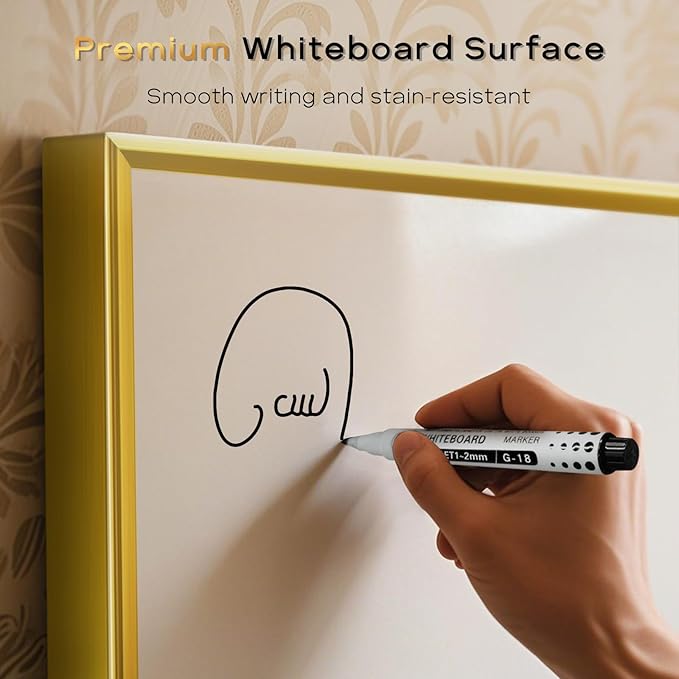 White Board Cork Board Combo, 30" x 20" Magnetic Dry Erase Whiteboard and Corkboard for Wall, Vision Board for Home Office School, Gold Aluminum Frame