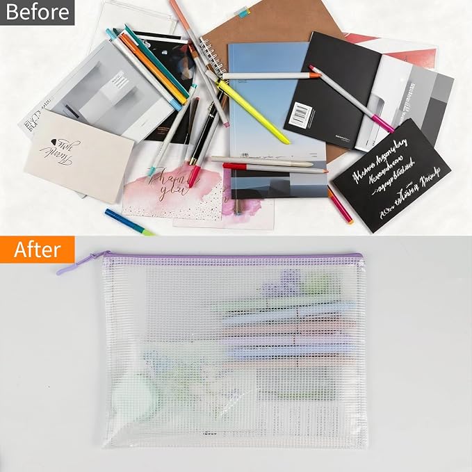 Multibey 10 Pack 10 Colors Mesh Zipper Pouch Bags, B5 Size Waterproof Plastic Zipper Pouches for Board Game Storage, Mesh Bags with Zipper for School Office Home (B5 11.4 x 8.5 inch)