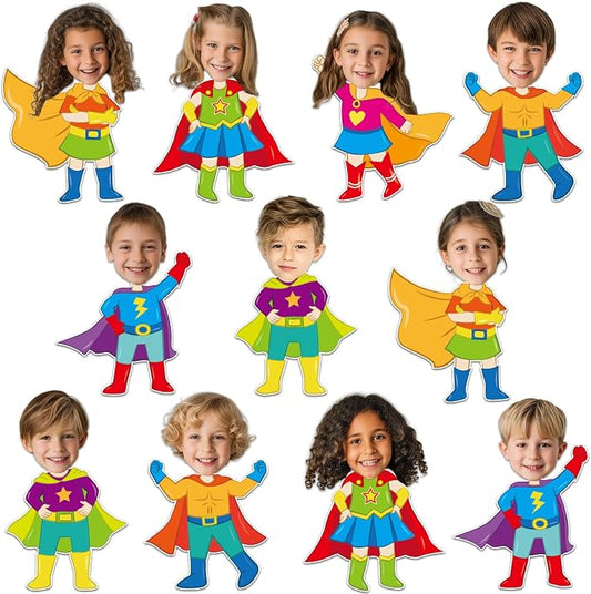 48Pcs Super Themed Cutouts Bulletin Board Decorations Hero Theme Paper Cut Outs DIY Photo Picture Craft for Kids Kindergarten Party Home Wall Back to School Classroom Birthday Supplies