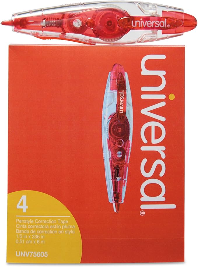 Universal 75605 Retractable Pen Style Correction Tape, 1/5-Inch x 236-Inch, 4/Pack