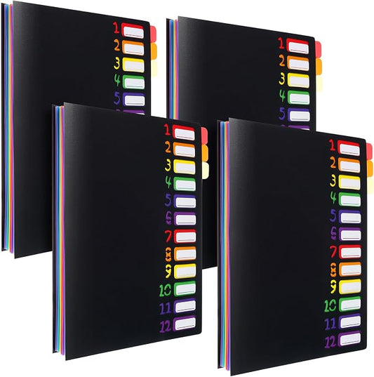 Shappy 4 Pack 12 Pocket Expanding File Folder with Rainbow File Folders Organizer Multicolored Pockets A4 Letter Size Document Organizer for Students Offices