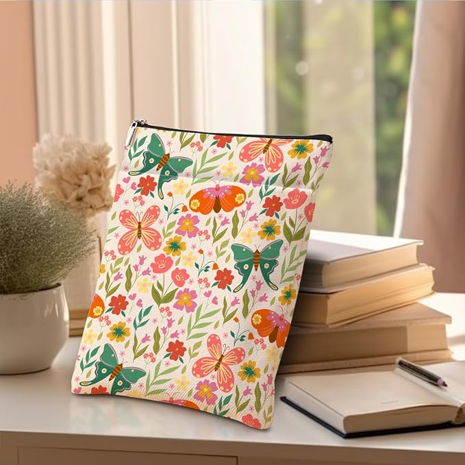 Book Sleeve Book Protector Book Pouch Book Lovers Gifts Bookish Gifts Book Cover with Zipper for Hardcover Paperback Washable Floral Butterfly Printed Gift Bag for Women Teacher Girl, BookCover