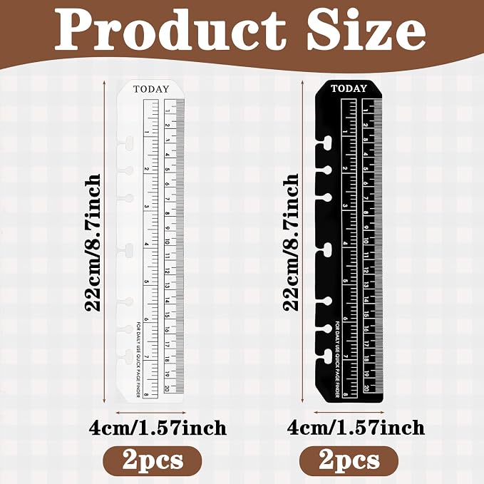 Bookmark Rulers, 4 Pcs Black and Clear Plastic Binder Ruler Notebook Rulers A5 6-Ring Page Marker Divider Pagefinder Measuring Today Ruler with Holes Book Marker