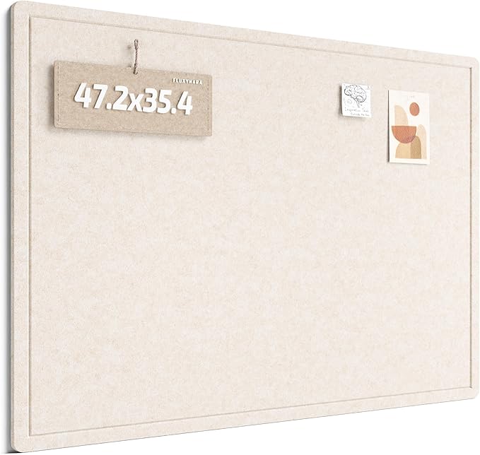 Fluxynara Bulletin Board,47.2" × 35.4" Cork Board Alternative with 24 Safe Removable Adhesive Tabs, Foldable Felt Pin Board for Home Office, Classroom, Bedroom,Entryway for Walls—Oatmeal