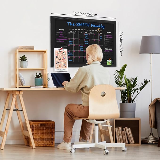 TORASO Chalkboard Calendar, 24” × 36“ Calendar Magnetic Chalk Board, Monthly and Weekly Chalkboard, Family Planner(Family-HB-6090-new)