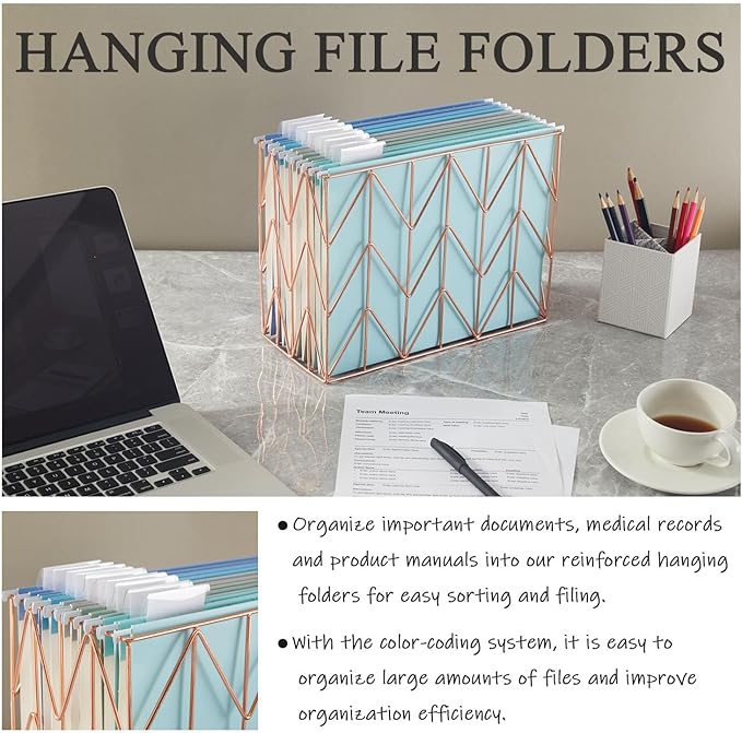 10 Pack Hanging File Folders Letter Size with 1/5 Cut Adjustable Tabs File Folder for Filing Cabinet Reinforced Hanging Folders Design for Home School Office and Medical Charts, Blue Design