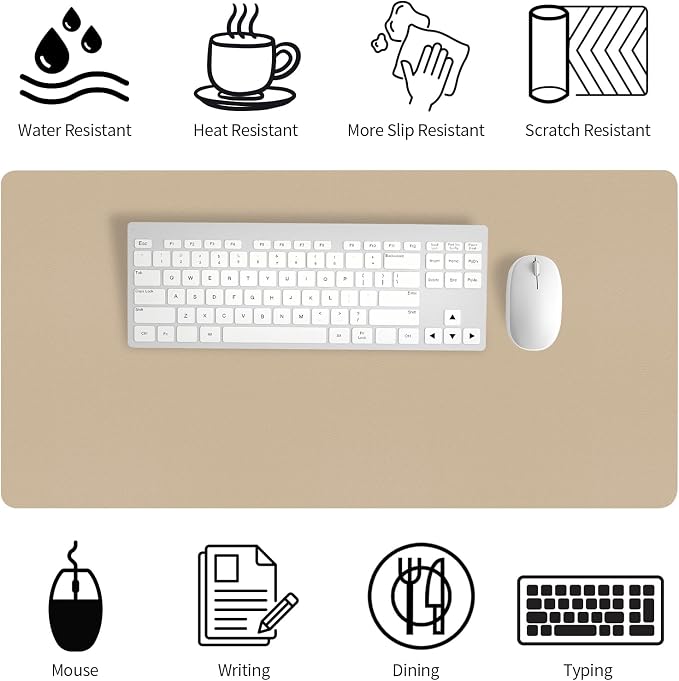 Bloss Beige Desk Mat 23.6" x 13.8", Desk Matt for Desktop, Large Leather Mouse Pad Waterproof, Computer Mat for Office Work/Home/Decor/Protector