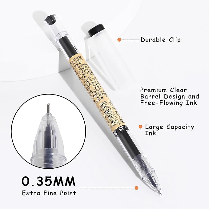 RIANCY Japanese Style Black Gel Ink Pens, 0.35mm Extra Fine Point, No Smudge Quick Drying, Japanese Ink Pen for Journal Planners, Thin Notebook Paper, Office School Supplies, 12 Pack, Writing Drawing
