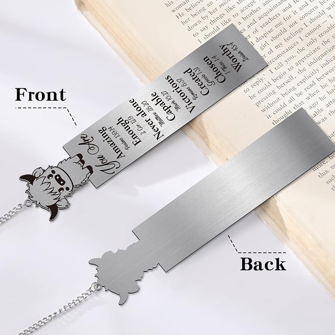 Bible Verse Bookmark Gifts - Highland Cow Lover Christian Metal Book Marks Women Inspirational Mental Animal Page Marker Study Supplies Reading Men Kids Student Teacher School Accessories
