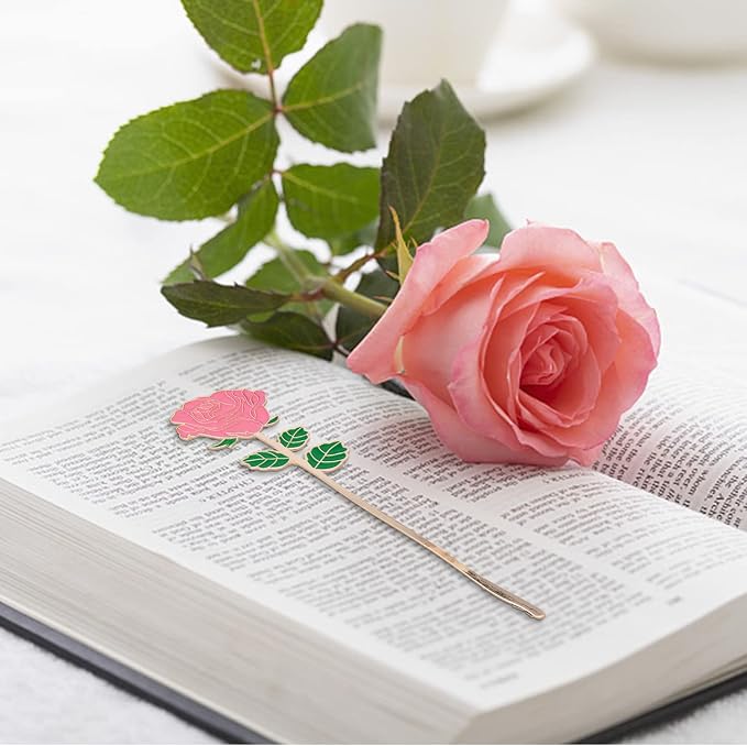 Metal Pink Rose Bookmark, Bookmarks for Women, Cute Bookmarks Gift for Book Lovers, Gift for Mother's Day, Girlfriend and Friend Graduation, Teacher's Day, Thanksgiving