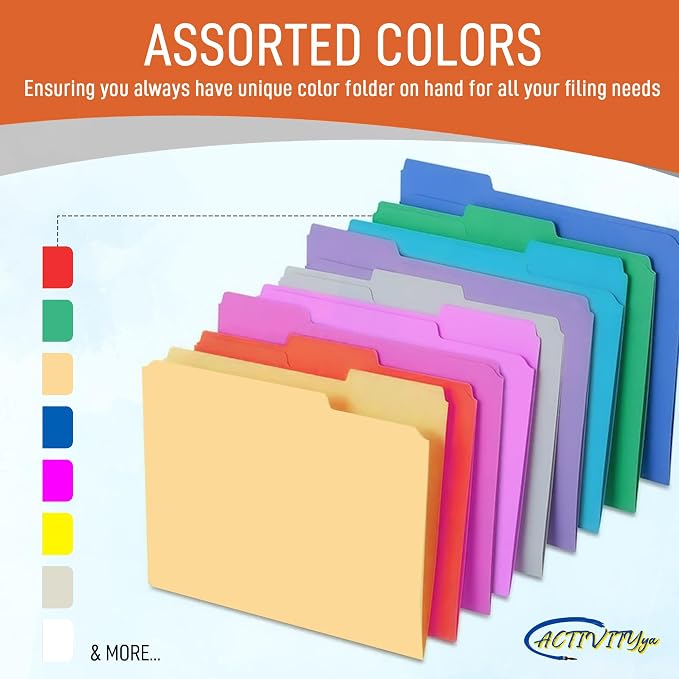 Orange File Folders, 1/3-Cut Tabs, Letter Size, 12-Pack – Durable Office Filing Folders for Documents, Papers, and Organization