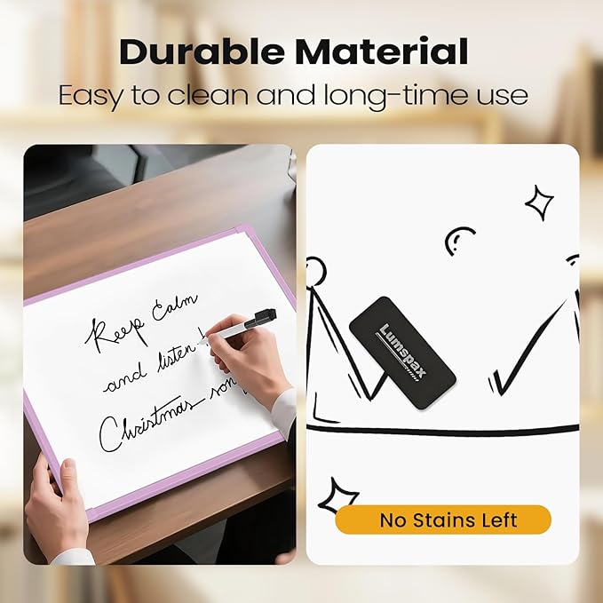 Purple Frame Small Dry Erase Board for Wall, 16" x 12" Double-Sided Hanging Whiteboard with 4 Markers, 4 Magnets and 3 Mini Sticky Notes, Portable Whiteboard for Home, Office, School