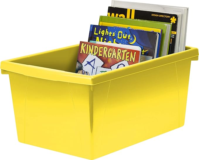 Storex 5.5 Gallon Storage Bin – Plastic Classroom Organizer for Books and Supplies, Yellow, 1-Pack (61484C06C)