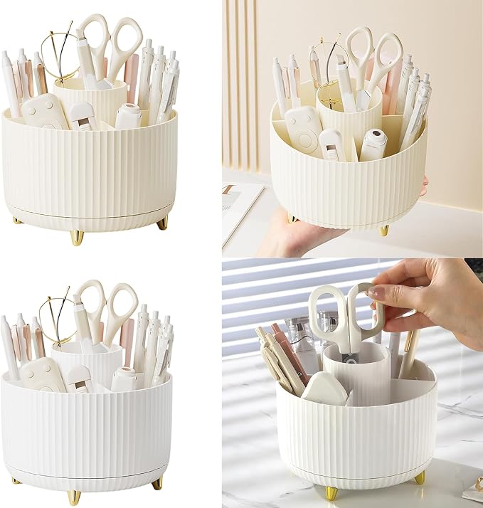 Rotating Desk Stationary Organiser 6 Segments 3 Colors Rotating Pen Holder, Art Supply Organiser for Kitchen