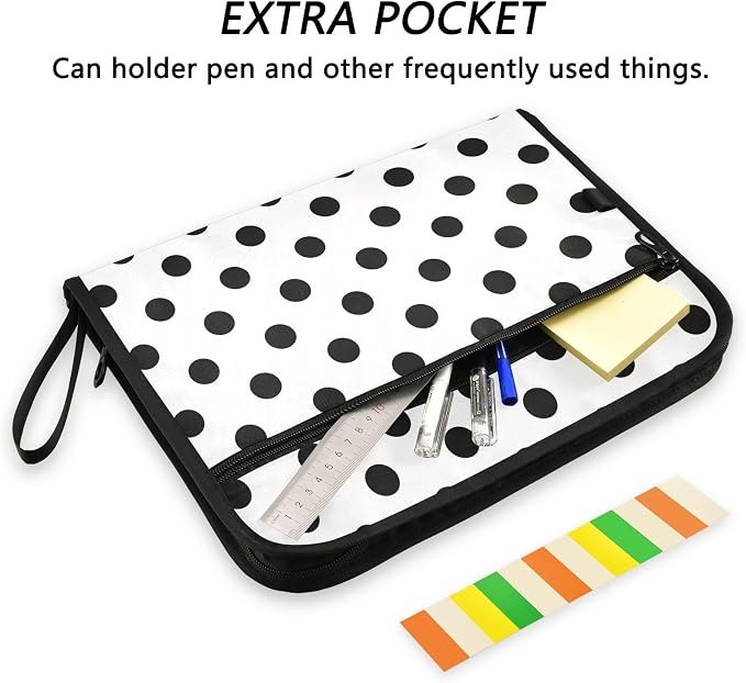 ALAZA Polka Dot Black on White 13 Pocket Expanding File Folder with Labels, Accordion File Folder File Organizer Letter A4 Paper for Office School Student