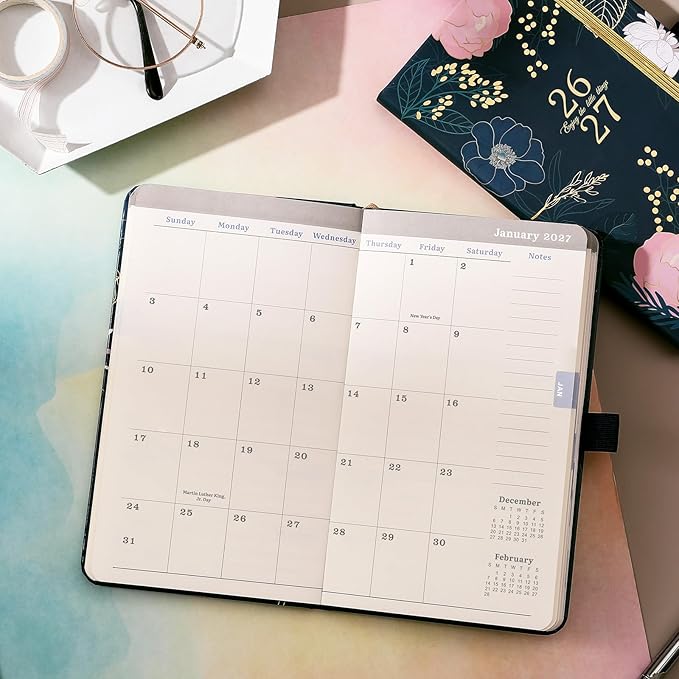 Pocket Calendar 2026-2027- Pocket Planner 2026-2027, Weekly Monthly Planner, 6.3''×3.8'', JULY 2026 - JUNE 2027, Pen Loop, Back Pocket, 2 Book Marks, Elastic Closure, Notes Pages