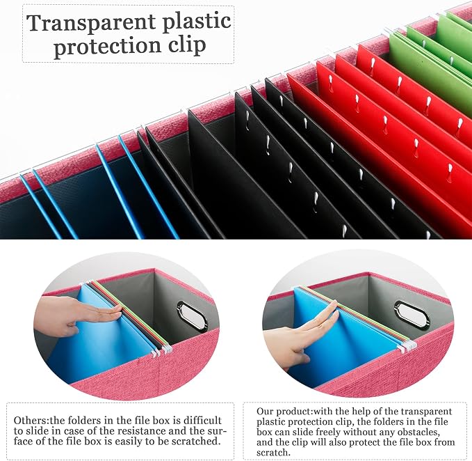 Oterri 2 Pack File Storage Organizer Box,Filing Box,Portable File Box with Lid,Fit for Letter/Legal File Folder Storage,Hot-pink-Box only