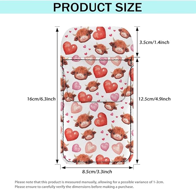 chaqlin Pocket Protector, Cute Highland Cow Pink Hearts Print Leather Pen Pouch Holder Organizer for Shirts Lab Coats, Portable Pocket Organizer