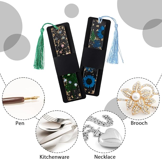 Fumete 50 Pieces Resin Bookmark Holder 5.9 x 1.8 Inches Kraft Bookmark Sleeves DIY Bookmarks Display Cards for Wrapping Small Business Packaging Supplies Party Favor Gift (Black, Cute)