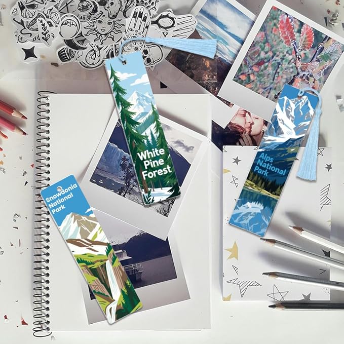 Peacoblue 30pcs UV DTF Bookmarks Transfer Stickers Wraps Flat Illustration Landscape for Women Men Reading, Waterproof Bookmarkers Decal(No Blank Bookmarks) for Acrylic Plastic Metal Blank Bookmark
