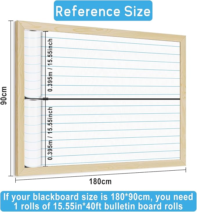 Lined Board Roll Reusable Waterproof Erasable Bulletin Board Wrinkle Resistant Poster Non-Woven Fabric Bulletin Board Roll for Classroom Decor Wrap Crafts 15.55" x40ft