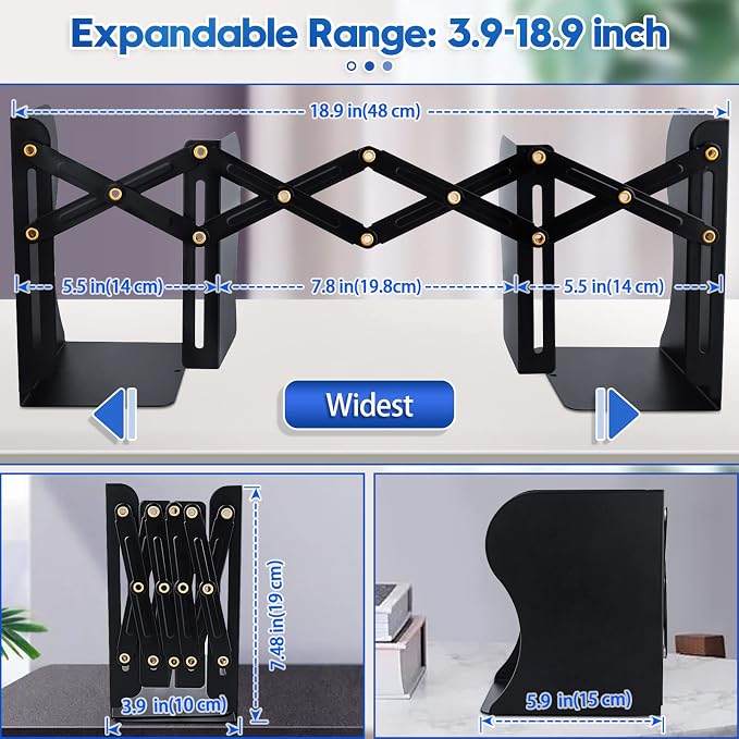 2PCS Heavy Duty Book End to Hold Books, Adjustable Bookends Book Holder for Shelves, Decorative Book Organizer for Desk, Sturdy & Flexible - Metal Book Ends Binder Holder for Tabletop