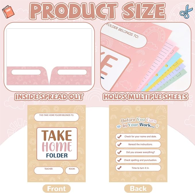 24 PCS Homework 2 Pocket Folders Bulk for Students Take Home Folders A4 Letter Size Boho Classwork Homework Organizer for Classroom Home School Office Teachers Educational Supplies 9.45 x 12.2 Inch