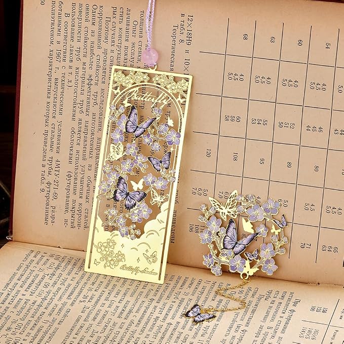 icceemee 2pcs Bookmark Butterfly Flower Theme Pretty Book Marks Set with Bookmarks for Women, Cute Book Markers for Writers, Kids, Teens, Men Readers, Reading Accessories Gifts for Book Lovers