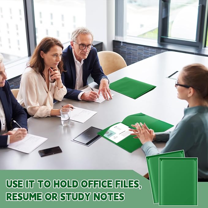 Henoyso 36 Pack Dark Green Plastic Folders with Clear Front Pockets Heavy Duty File Folders with 2 Pockets and Card Slot for Student Communication School Office Presentation Report