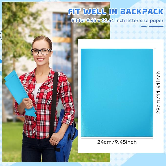 24 Pcs Blue Heavy Duty Plastic Folders 2 Pocket File Folder Fit Letter Size for Home Office School Communication Presentation Report Sheet Protectors (Blue)