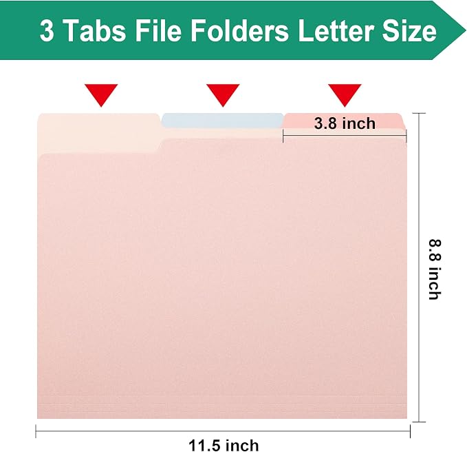 pmybupo Two Tone Pink File Folders,Colored Letter Size100 Pack Manilla Folders,8.5 x 11 Office Organization Home School Folders for Documents Files Paper
