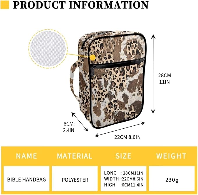 Coldinair Aesthetic Leopard Print Bible Cover for Women Girls Large Bible Case Scripture Study Carrying Book Cover Church Bag Protective with Handle and Zippered Pocket