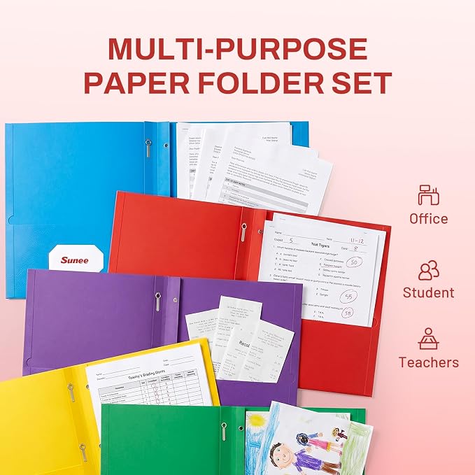 SUNEE 2 Pocket Folders with Prongs (100 Pack, Red), Paper Folders with 2 Pockets and 3 Prongs Fit Letter Size Paper, Folders with Prongs for School Office Home Business