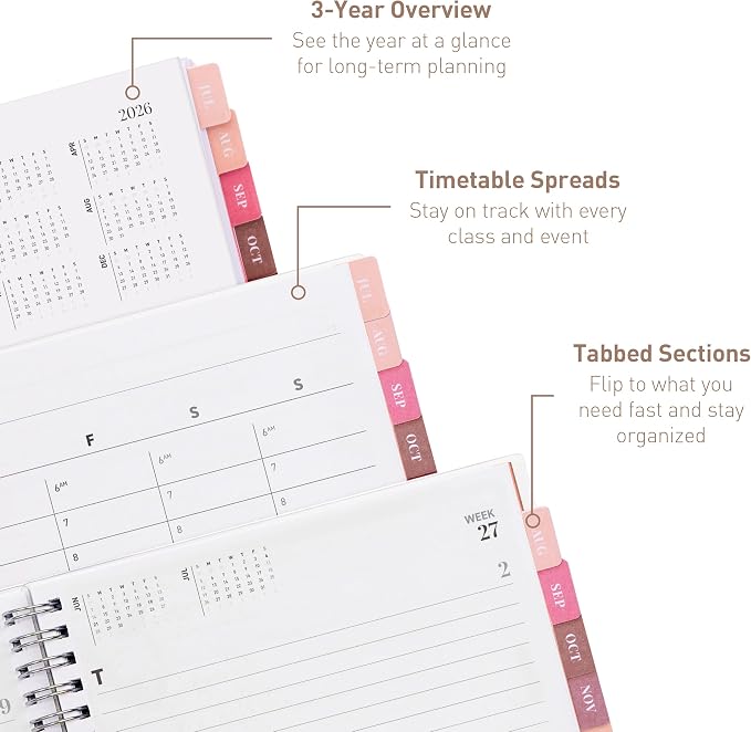 Rileys Academic Planner 2026-2027, Daily, Weekly & Monthly Planner, July 2026 - June 2027, Student Notes Pages, Twin-Wire Binding, Weekly Agenda for School & Work (8 x 6-Inches, Black)