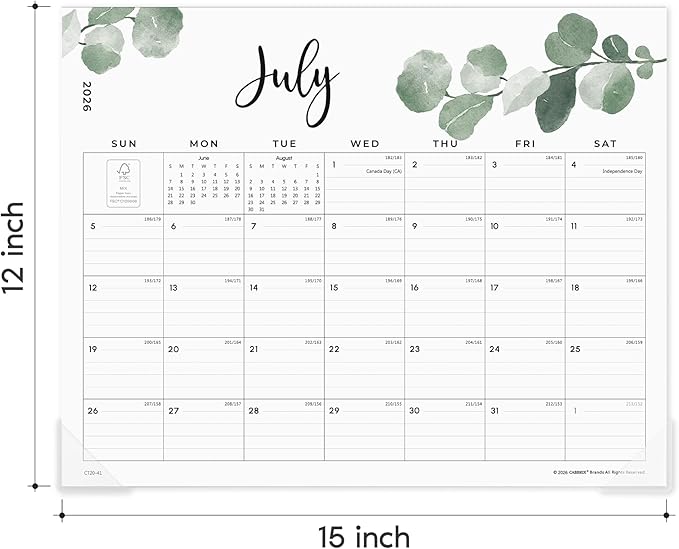 Cabbrix Magnetic Calendar for Refrigerator 2026, Monthly Fridge Calendar Magnet Covering July 2026 to December 2027, 15 x 12 inch, Aesthetic Greenery Design, Easy Organizing