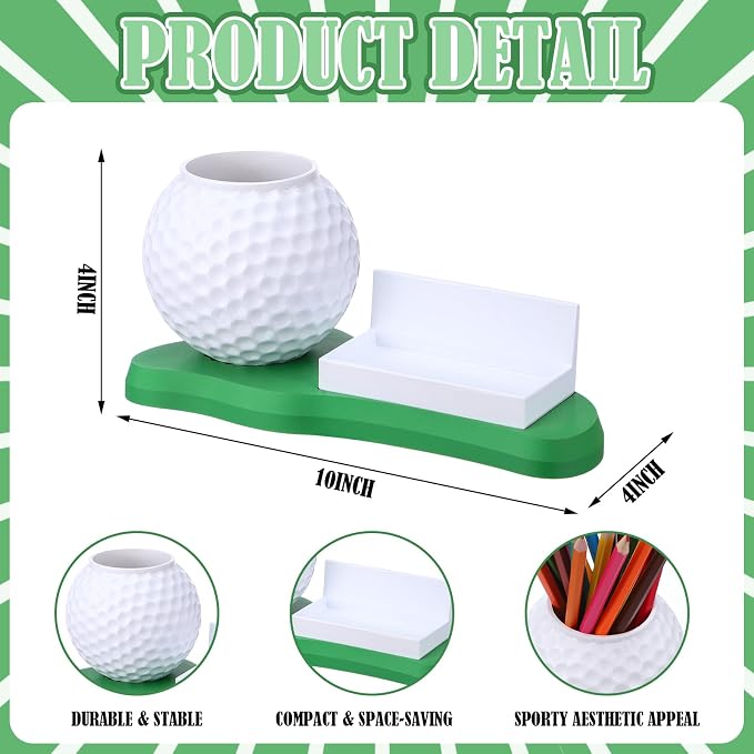 Tenceur Golf Ball Pen and Business Card Holder for Desk Organizer Funny Golf Gifts for Men Dad Father Husband Golfers Gift Mini Resin Desktop Ball Pen and Card Holder for Golfer Lover Gift Supplies